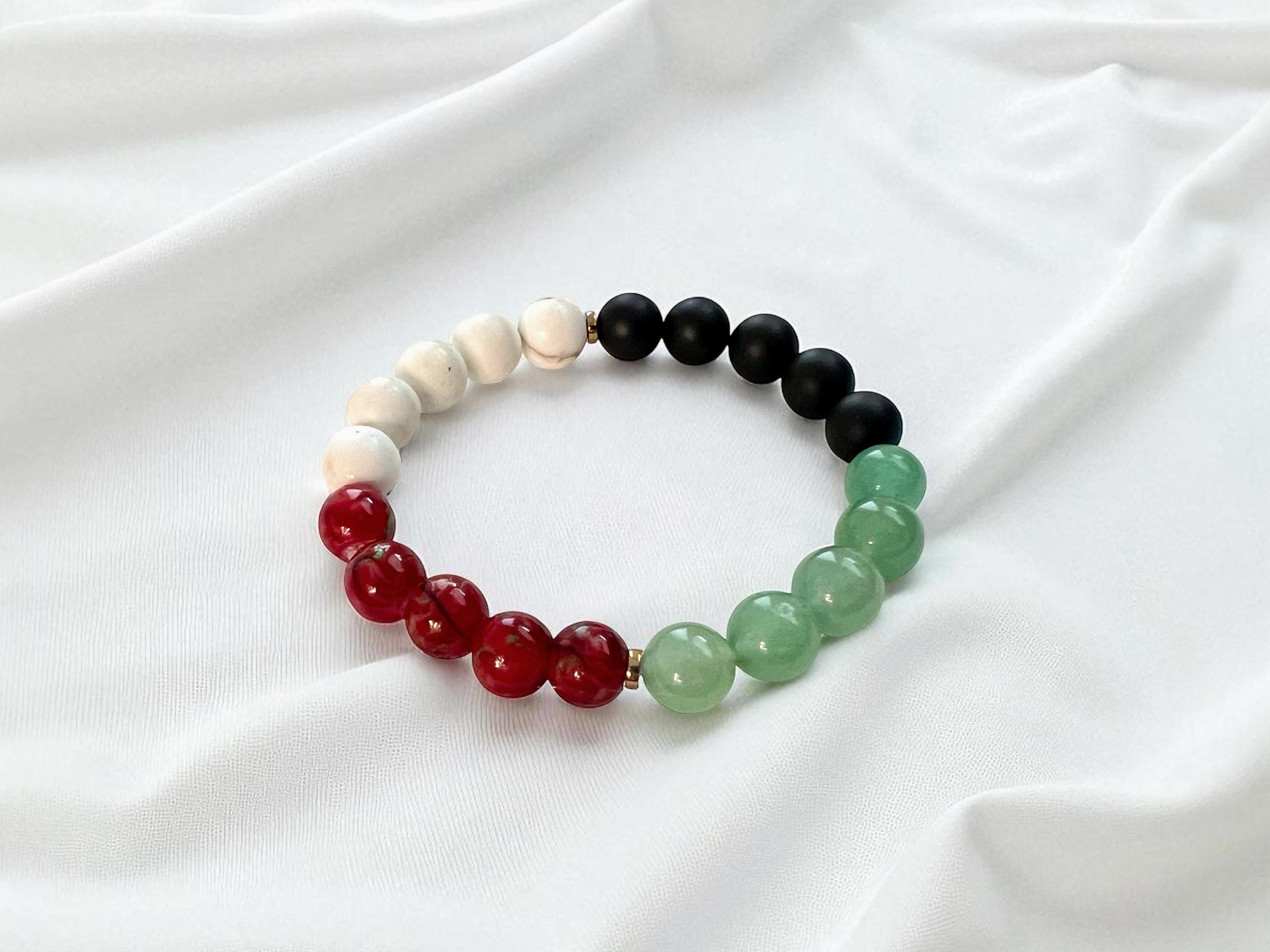 Statement of Solidarity for Palestine Beaded Black Onyx Bracelet | Handmade Stretch Bracelet Men & Women — view 3
