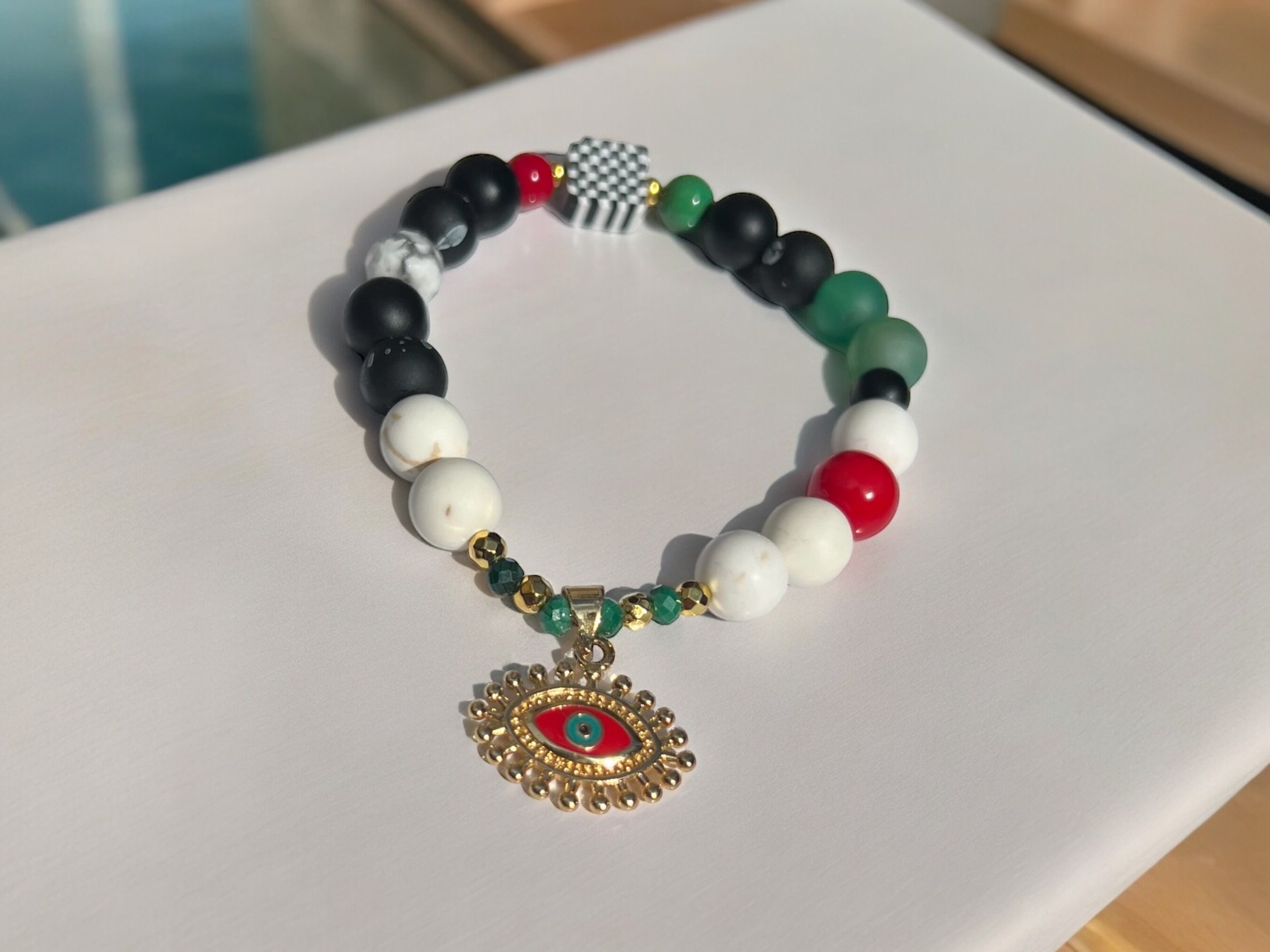 Palestinian Women Bead Bracelet  | Evil Eye Gold Plated Charm — view 4