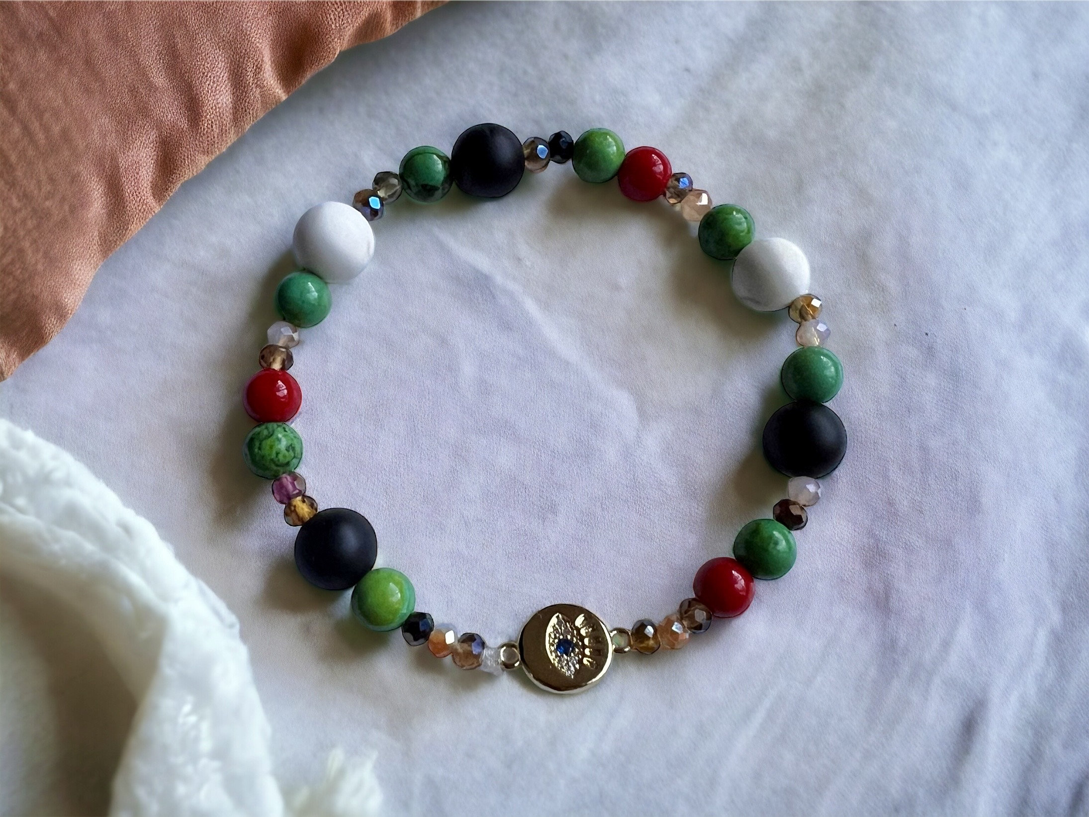 Palestine Handmade Onyx Beaded Bracelet Evil Eye for Women