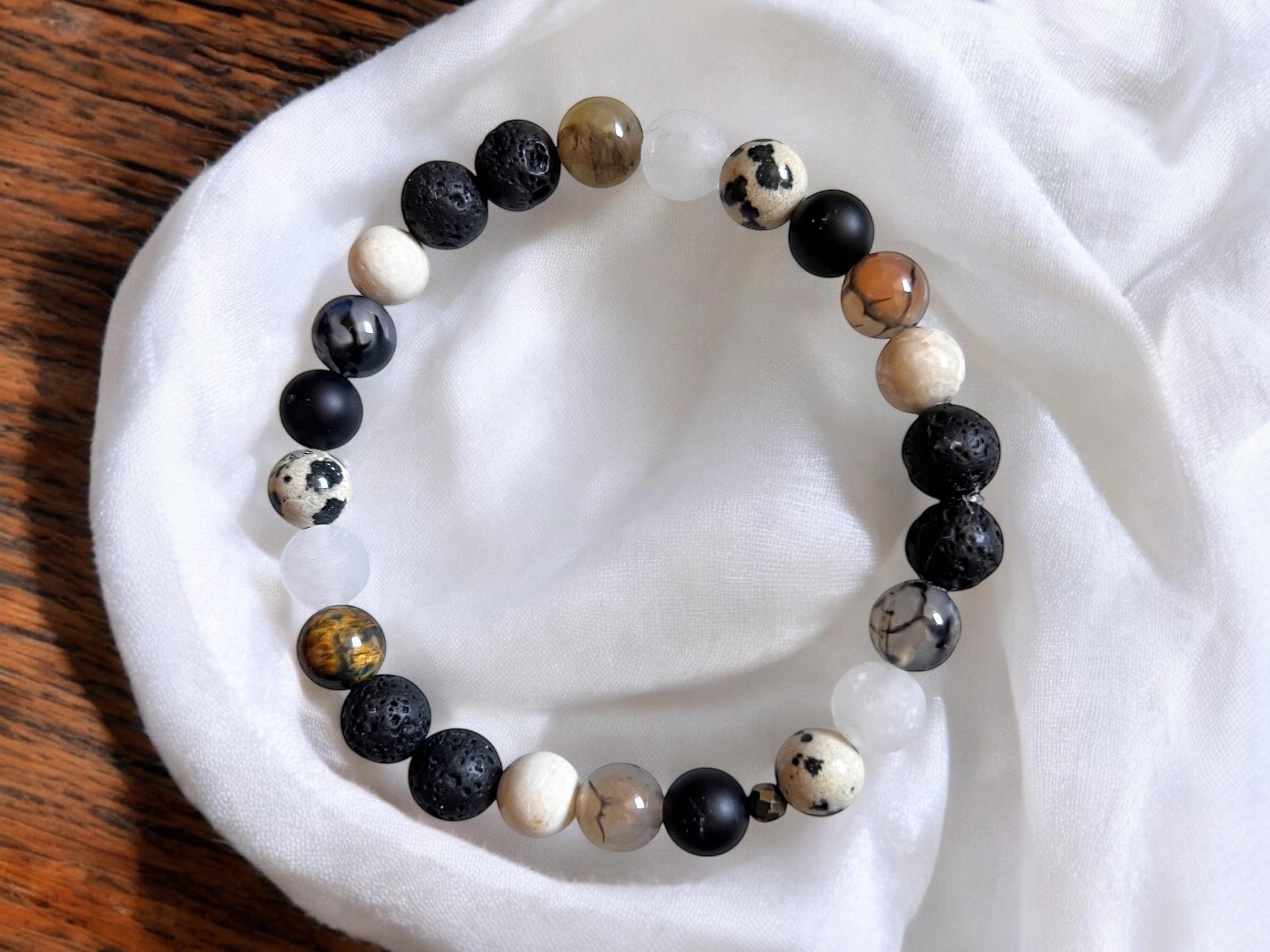 Handmade Gemstone Bracelet: Tiger Eye, Onyx, Lava Stone, Jadeite, Agate — view 4