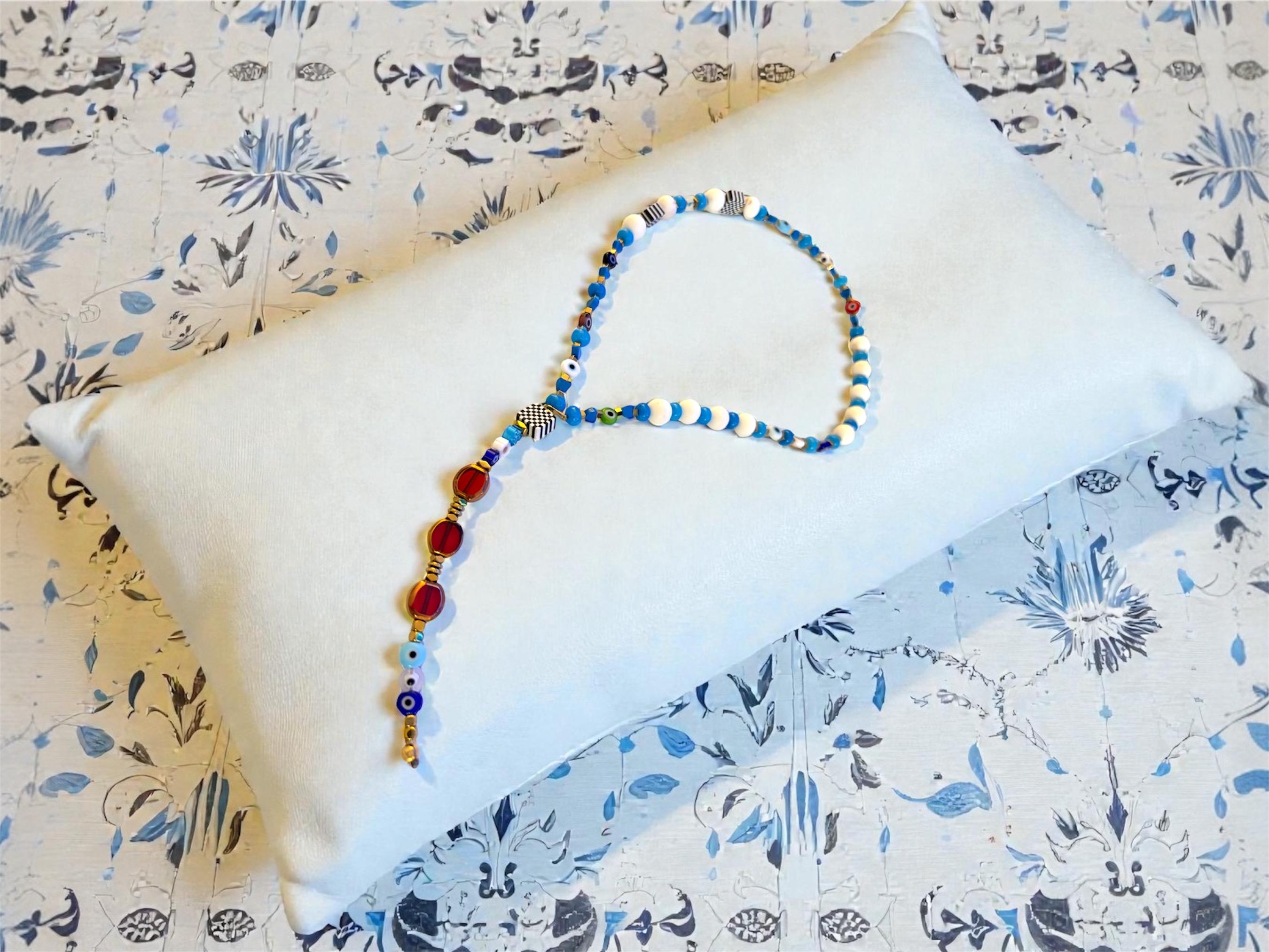 Handmade Evil Eye Beaded Garland: Protection Ornament, Car Mirror Decor, Masbah