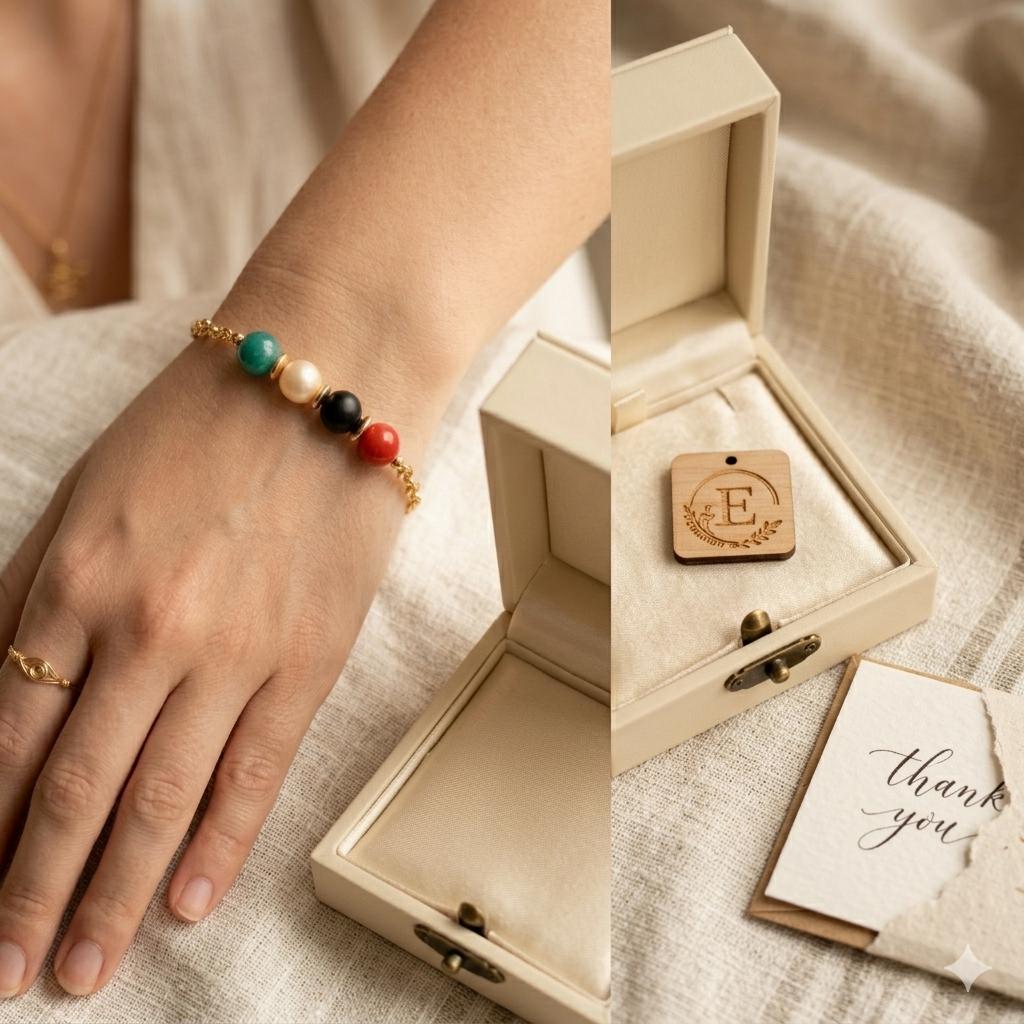 Palestinian Dainty Gold Minimalistic Flag Color Chain Bracelet, Gift for her — view 4