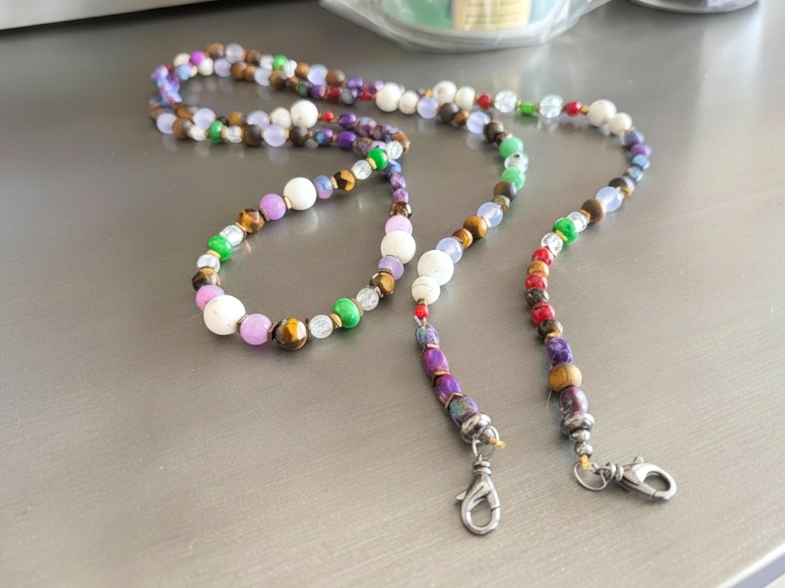 Sea Sediment Purple Jasper Beaded Crossbody iPhone Lanyard Strap — view 5