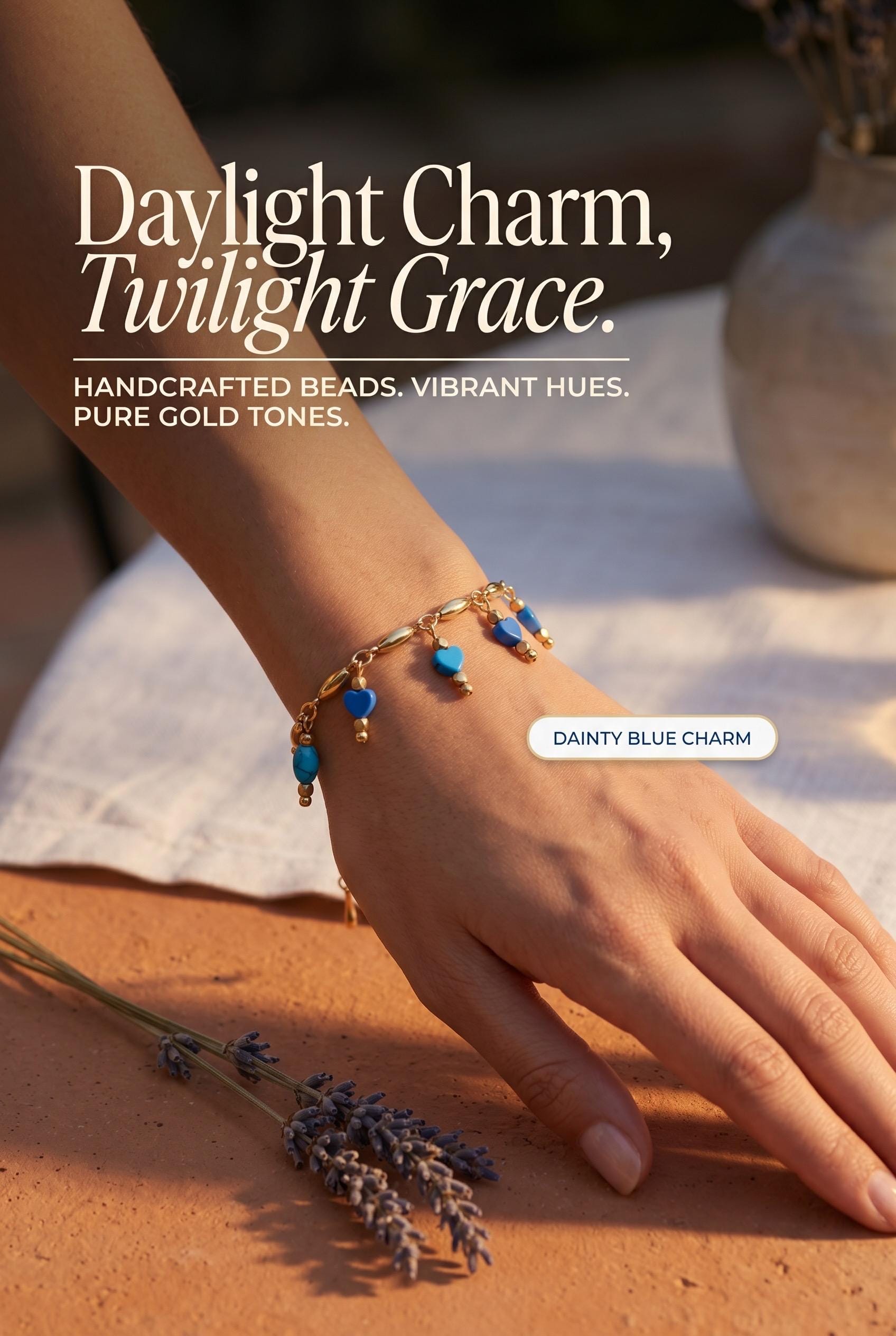 Feminine Blue Gold-plated Dangle Bracelet for Summer — view 2