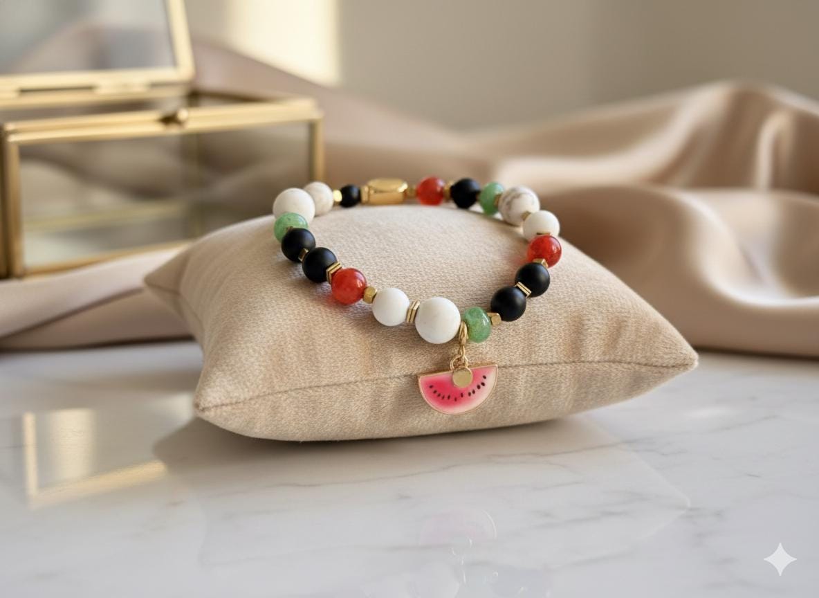 Palestinian Watermelon Charm Keffiyeh Stretch Bracelet — view 2