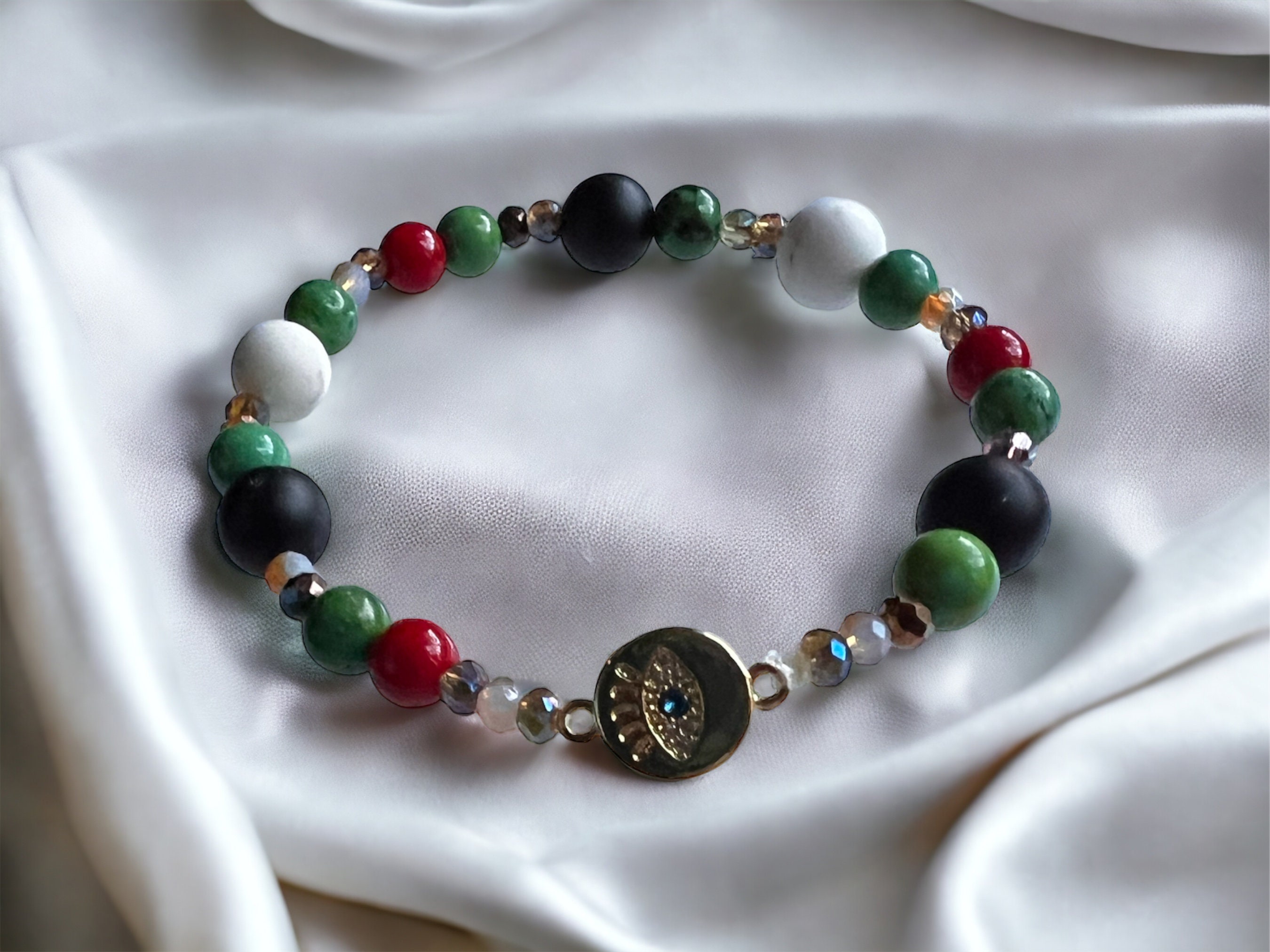 Palestine Handmade Onyx Beaded Bracelet Evil Eye for Women — view 2