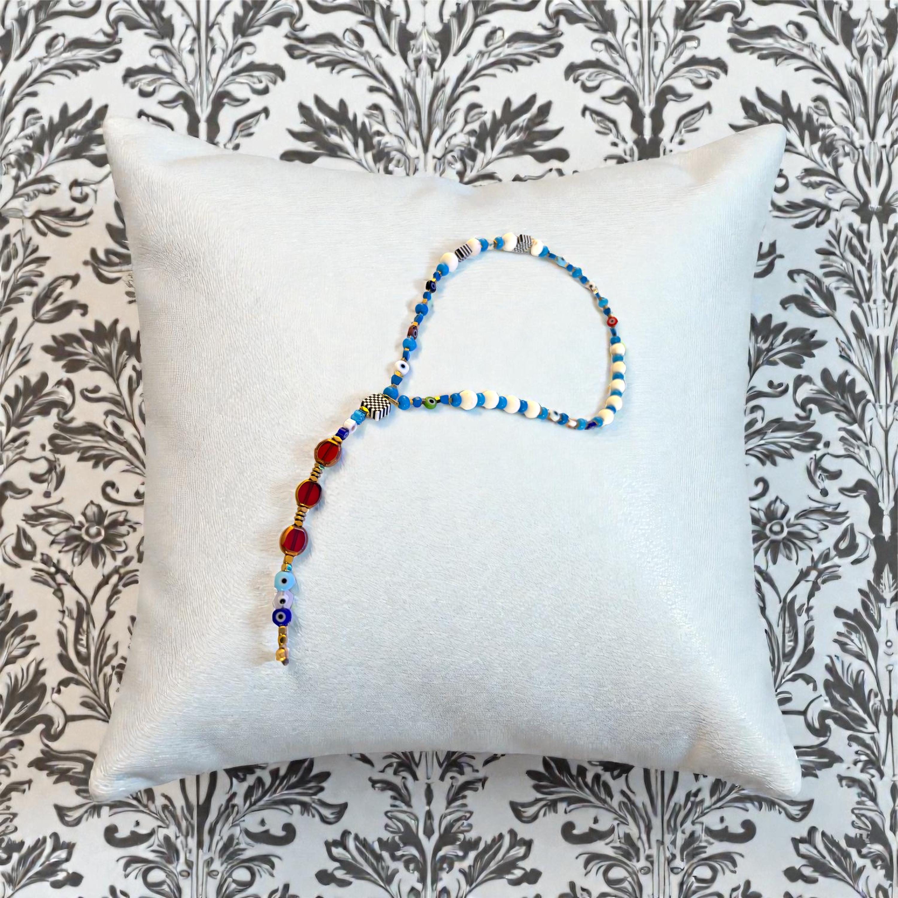 Handmade Evil Eye Beaded Garland: Protection Ornament, Car Mirror Decor, Masbah — view 5