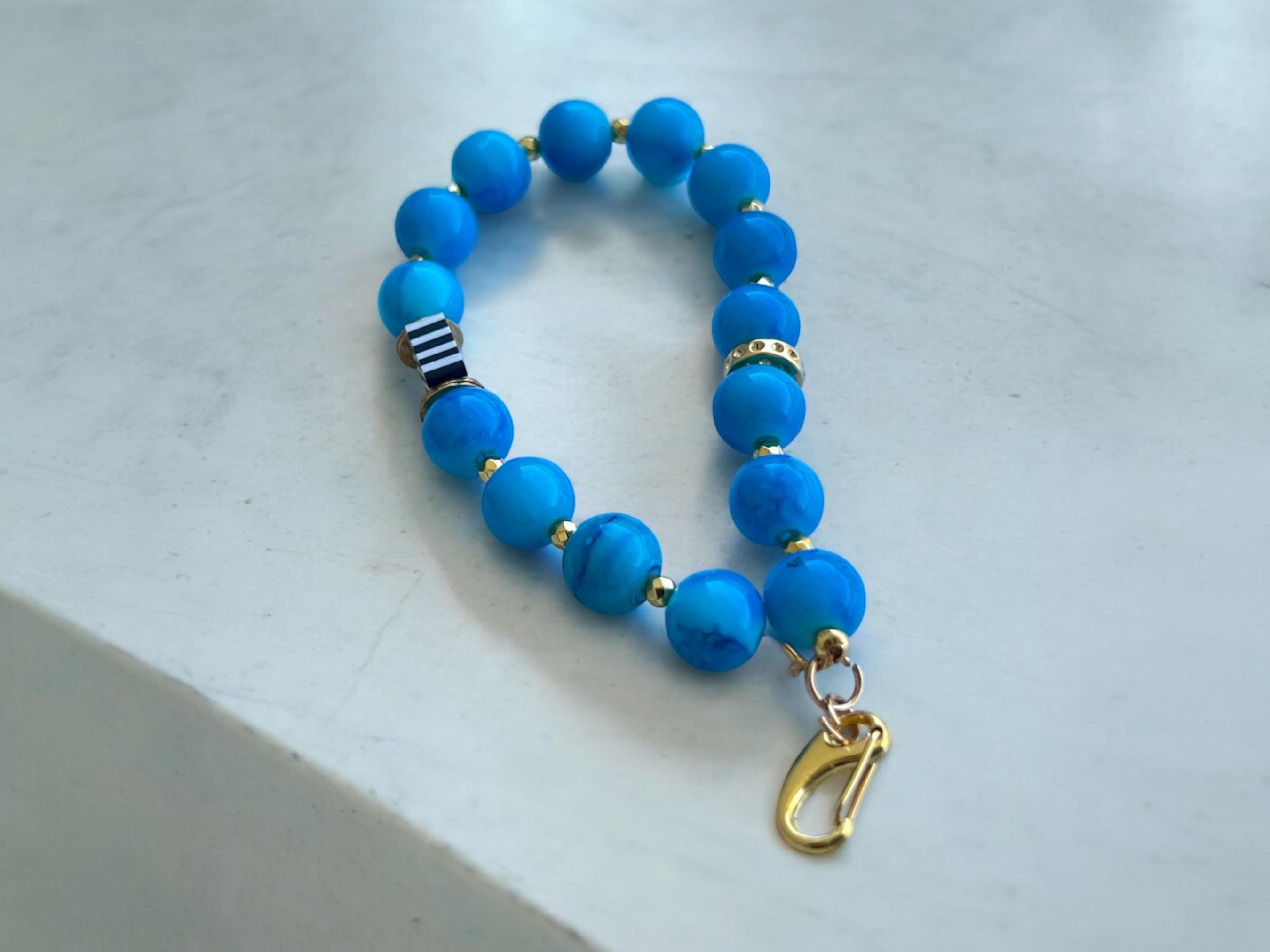 Blue Turquoise Beaded Keychain: Gold Purse Charm — view 3