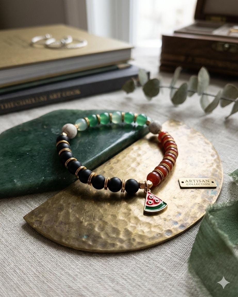 Palestinian Watermelon Charm Bracelet | Onyx, Red, Green, Black Beads | Solidarity Jewelry — view 2