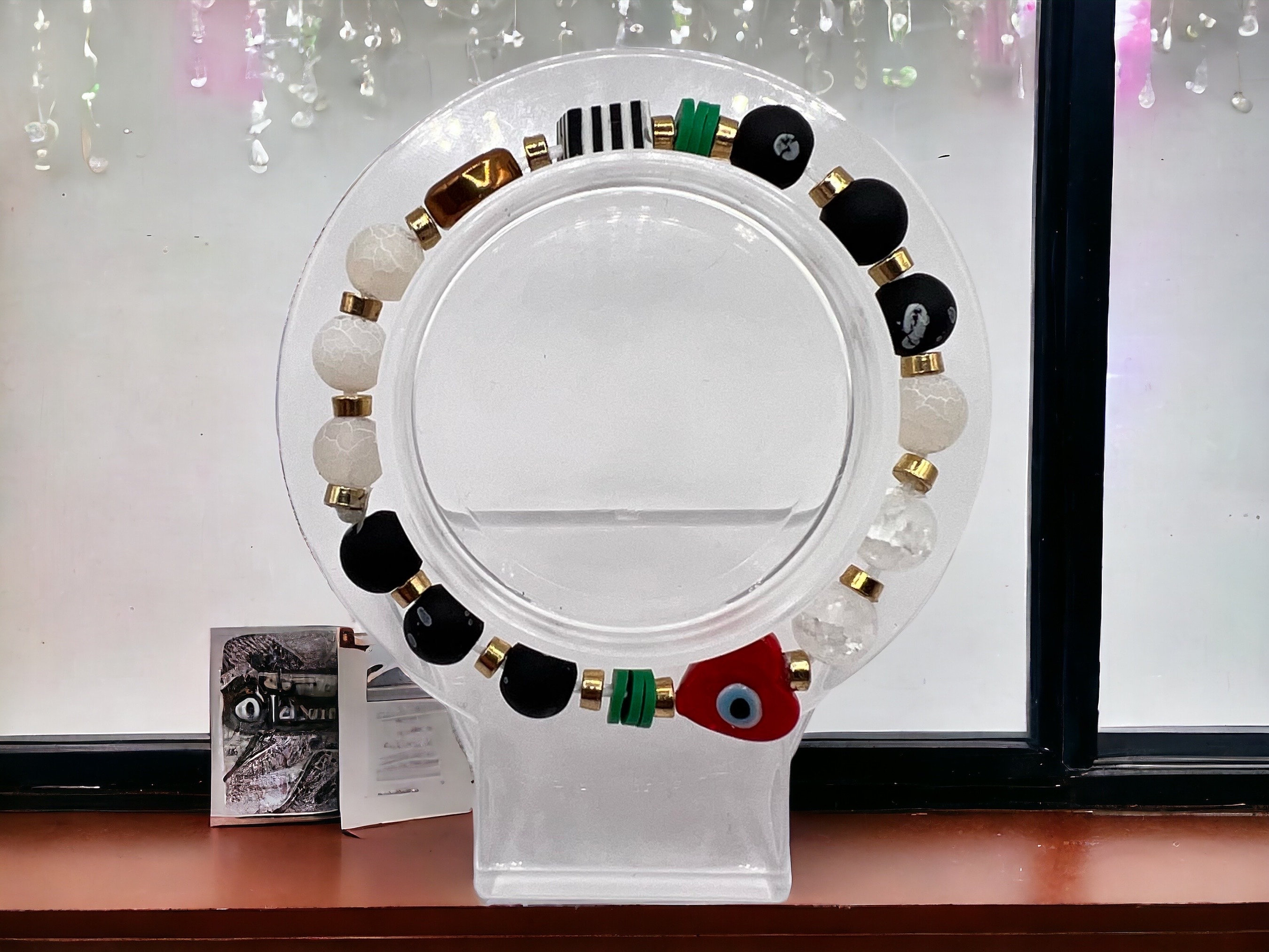 Handmade Beaded Evil Eye Stretch Bracelet — view 2