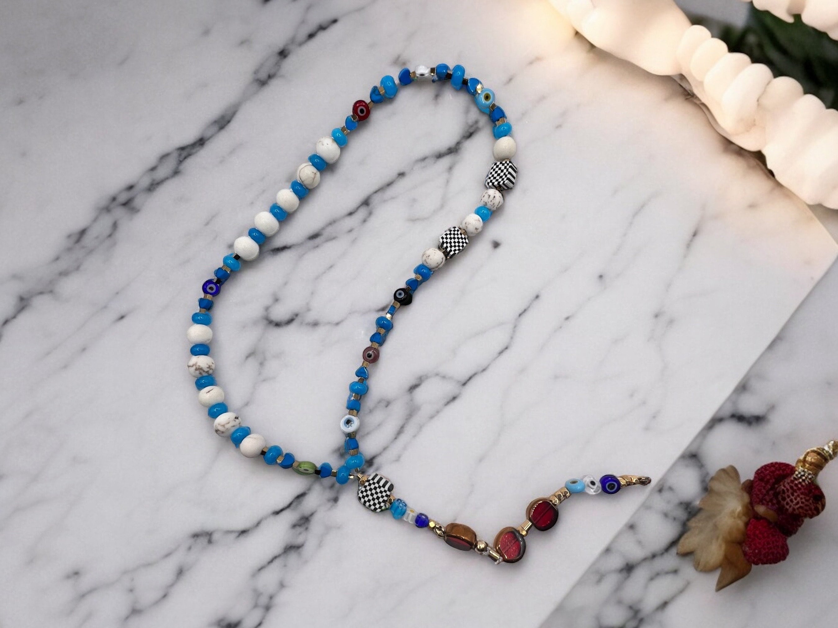 Handmade Evil Eye Beaded Garland: Protection Ornament, Car Mirror Decor, Masbah — view 3