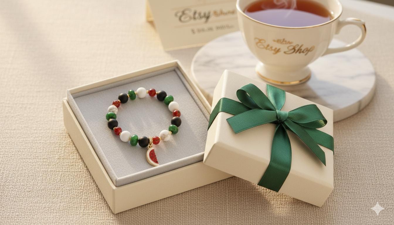 Handmade Palestinian Solidarity Bracelet, Watermelon Charm, Cultural Beaded Jewelry — view 4