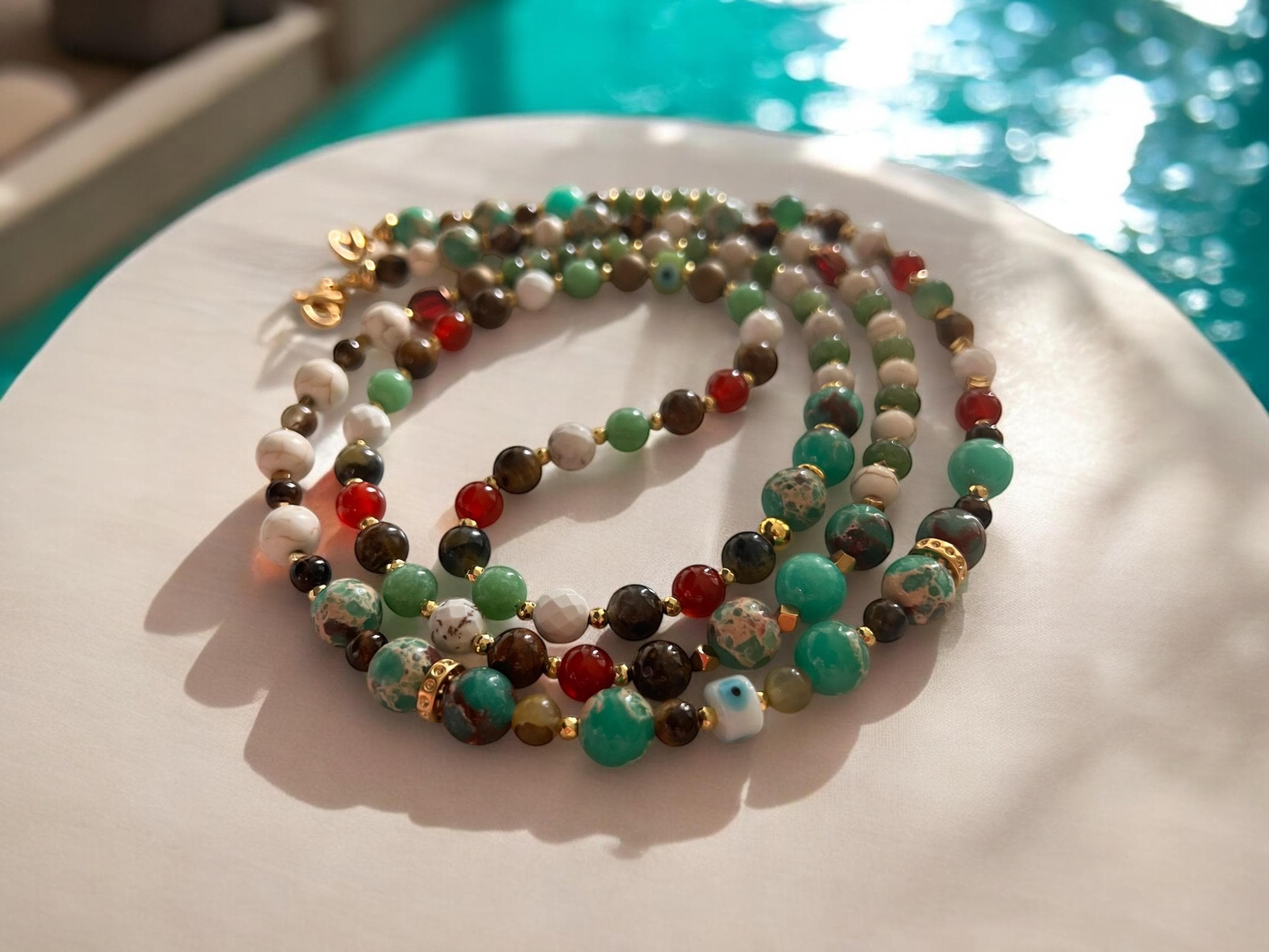 Beaded Gemstone Lanyard Crossbody Necklace for Phone | ID | Badge — view 4