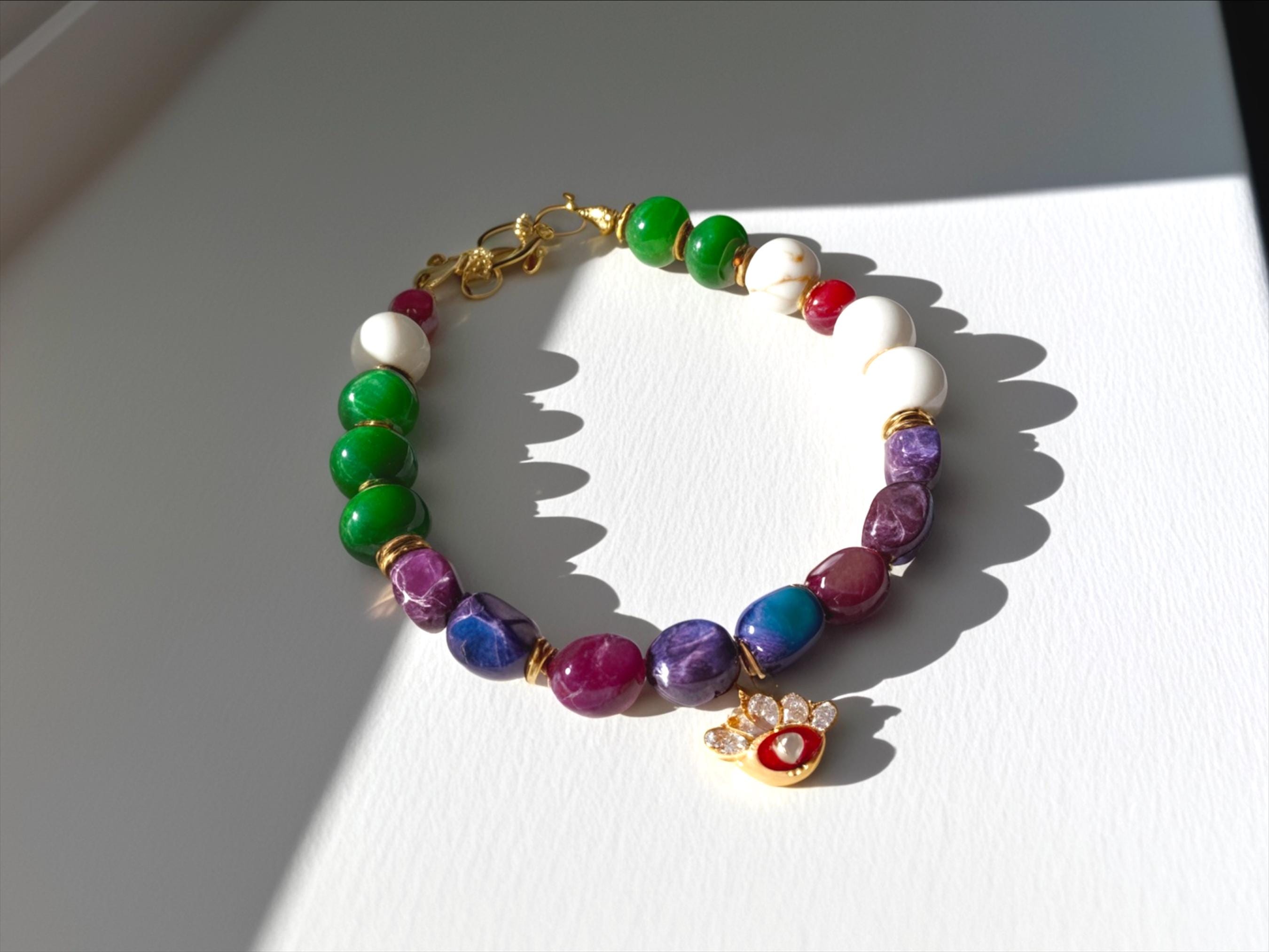 Handmade Evil Eye Charm Gemstone Adjustable Bracelet