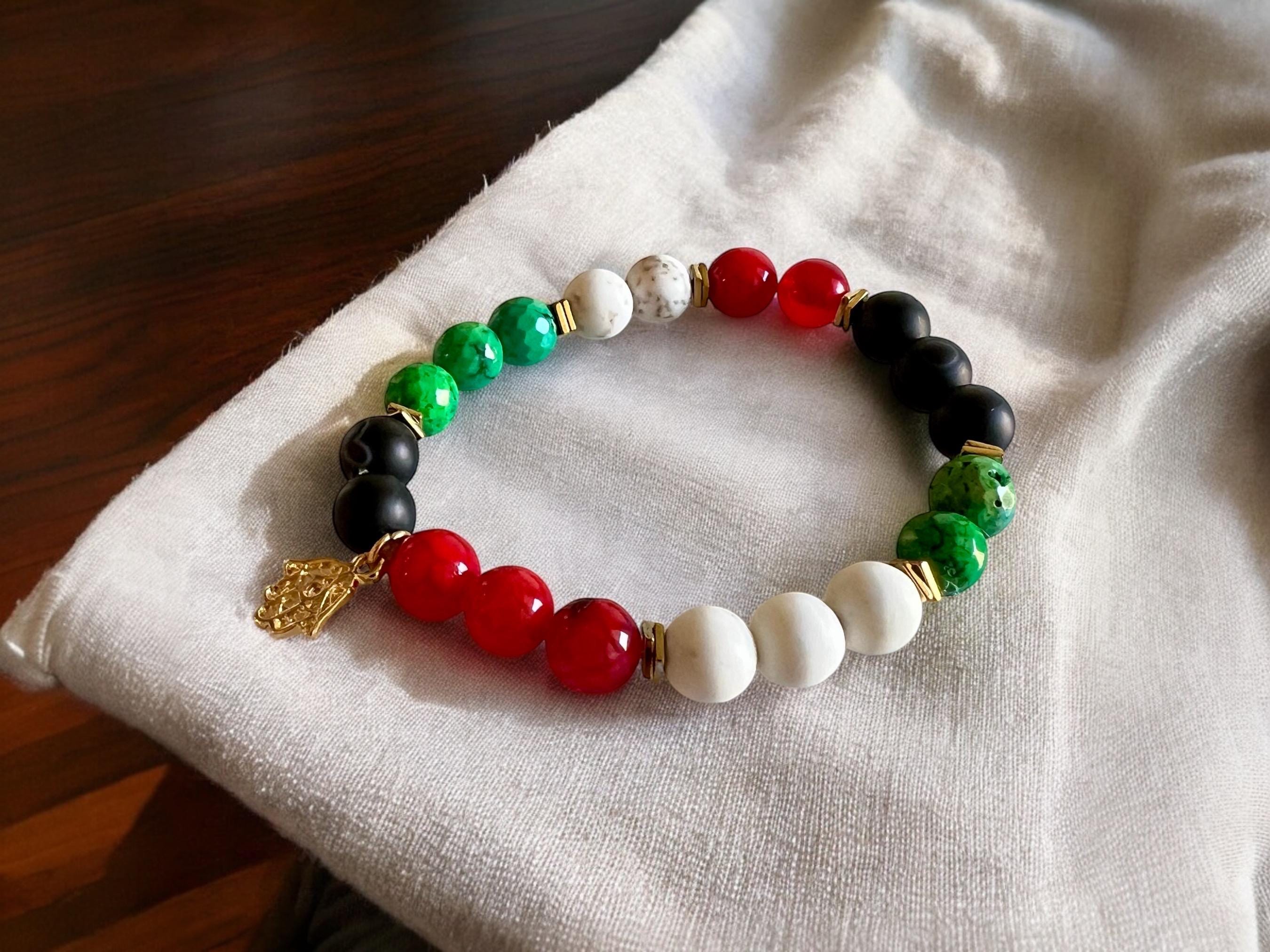 Palestinian Unity Beaded Bracelet Hamsa Charm — view 3