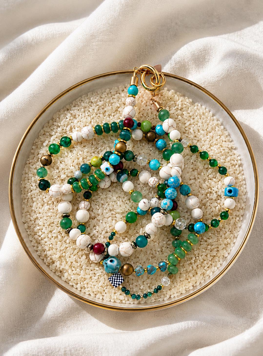 Handmade Gemstone Beaded Phone Lanyard: Turquoise & Green Crossbody Strap