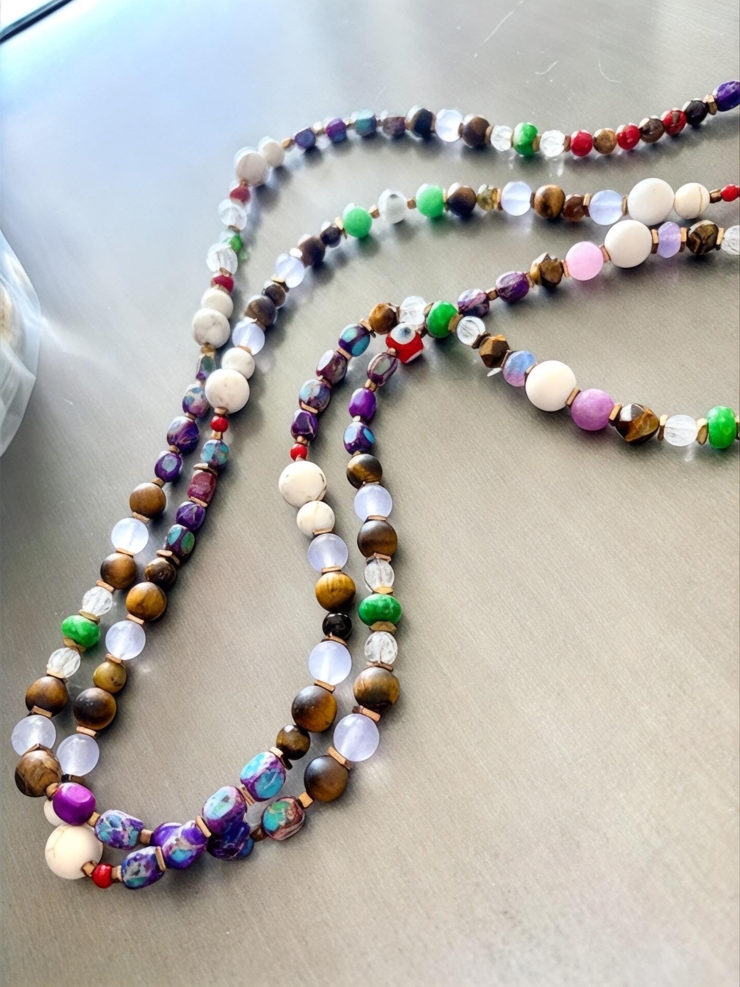 Sea Sediment Purple Jasper Beaded Crossbody iPhone Lanyard Strap — view 4