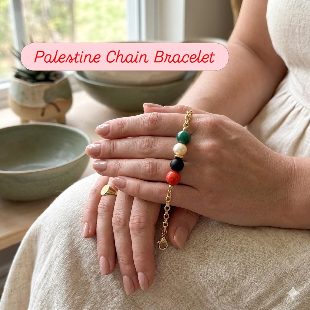 Palestinian Dainty Gold Minimalistic Flag Color Chain Bracelet, Gift for her — view 2