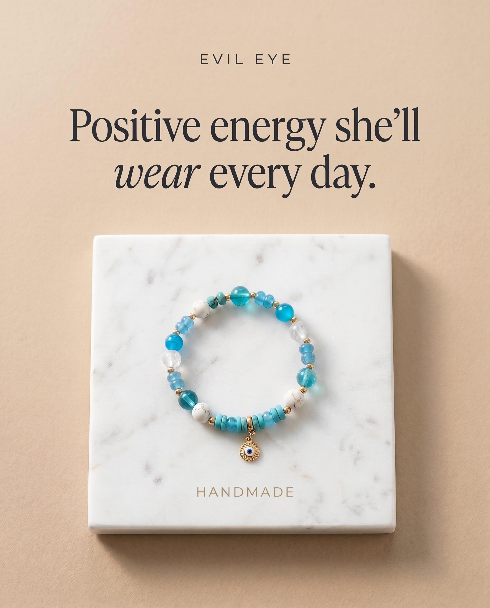Handmade Gemstone Evil Eye Bracelet, Boho Protection Charm — view 3