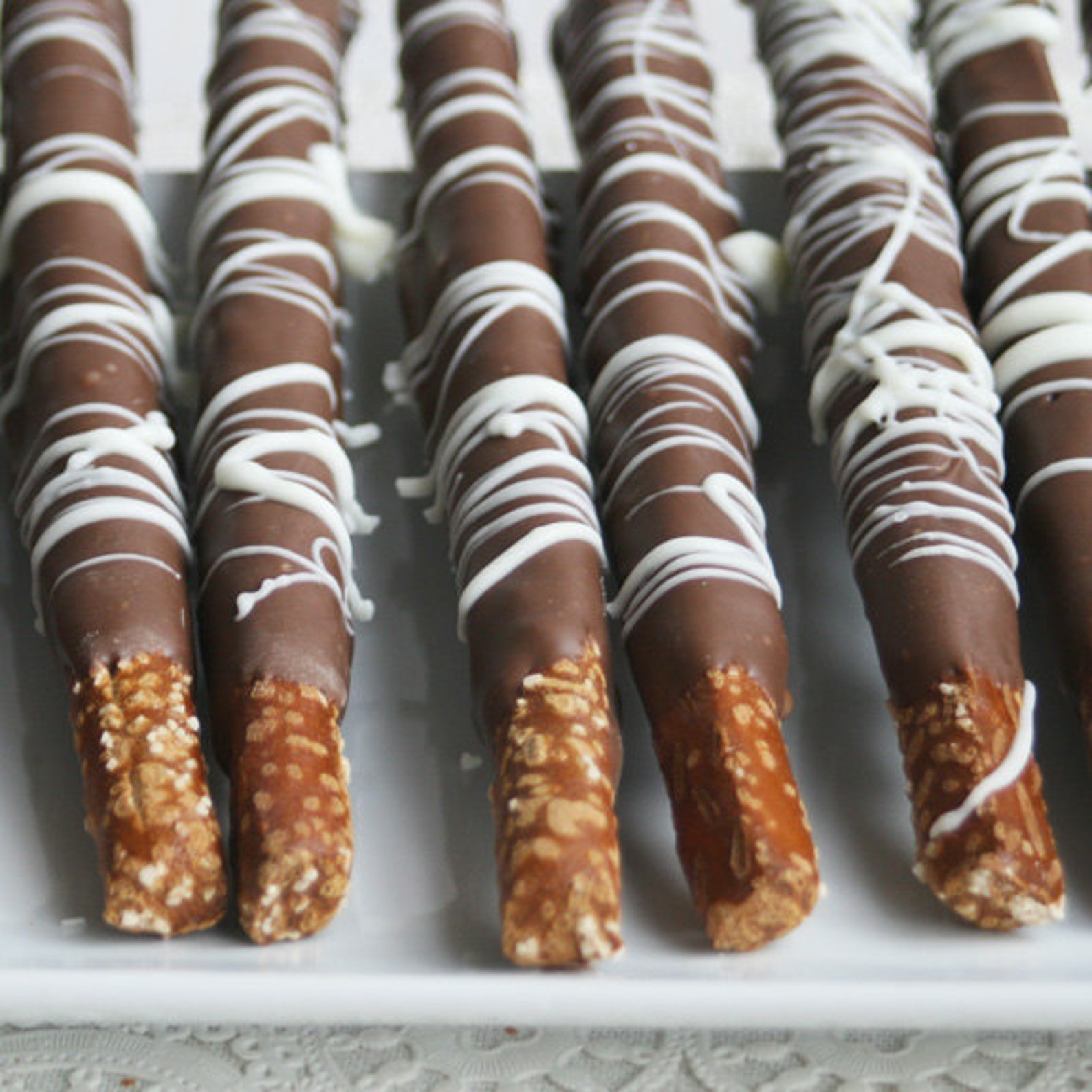 Pretzel Rods Dipped In Milk Chocolate with a White Chocolate Etsy