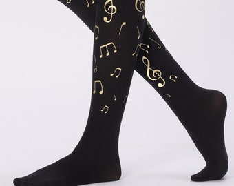 Music note tights, gift for musicians, S-4XL plus sizes