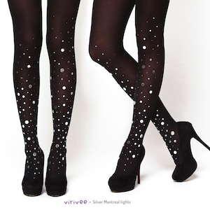 Party Tights Silver Montreal Metallic Tights With Glossy Circle Patterns,  Fancy Outfit for Women -  Canada