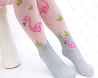 Flamingo tights for girls, cute printed pink spring birthday clothes party outfit 4-12 YEARS old kids gift 8