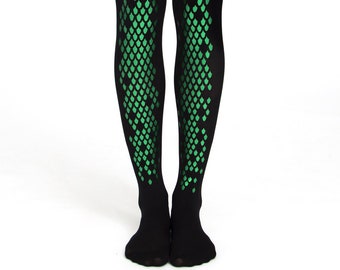 Green dragon tights for women, plus size cosplay costume for Halloween, dragon, liyard, snake skin pattern, goth fashion