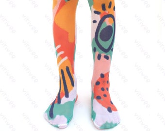 Colorful tights for girls, abstract fashion party outfit for 4-12 YEARS old kids girls, microfibre material pantyhose