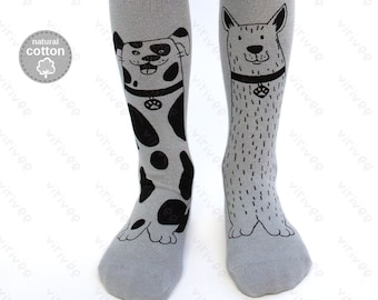 Dog tights for baby toddler girls, cotton puppy grey pantyhose 1 2 3 5 7 years old