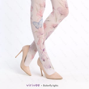 S-4XL Floral wedding tights for women brides bridesmaids, plus size fashion accessory, white patterned printed pantyhose flower butterfly