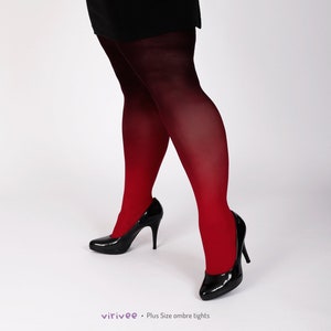 Plus size clothing red-black SEMI-OPAQUE tights for women, anniversary gift for women, XL-4XL image 2