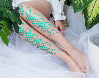 Green Mermaid Tights / Ariel Mermaid Sheer Tights / Fish Scale Tights /  Nude Tights 