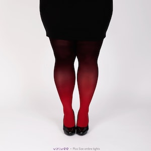 Plus size clothing red-black SEMI-OPAQUE tights for women, anniversary gift for women, XL-4XL image 1