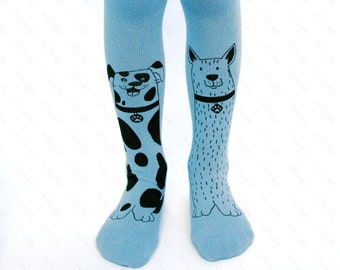 Dog tights for baby toddler boys girls, cotton puppy grey pantyhose 1 2 3 5 7 years old