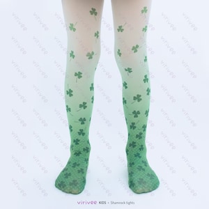 Ombre shamrock tights, 4-12 YEARS old, green clover tights for baby toddler girls boys for Saint Patrick&#39;s day, microfibre material