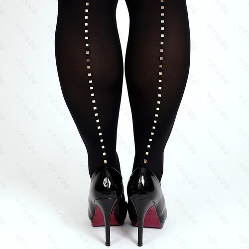 PLUS SIZE Gold Tights for Women Tights With Square Seamed Etsy