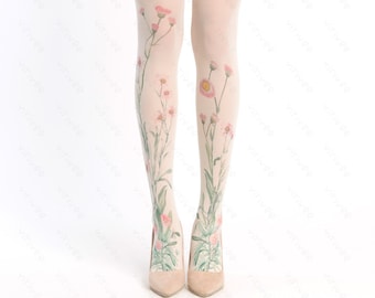 Meadow floral tights for women, nature lover girl clothing, cottagecore outfit, flower for brides bridesmaids wedding