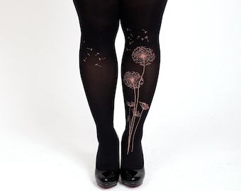 Plus size black dandelion floral tights in S-4XL plus size clothing