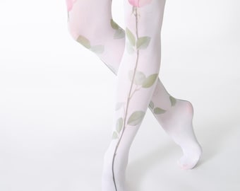 Rosebud floral tights, S-4XL plus size flower printed outfit brides bridesmaids wedding accessories for women