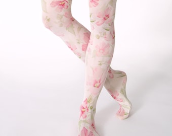 Hibiscus floral tights S-2XL sizes for women, nature lover girl clothing, pastel flower for brides bridesmaids wedding