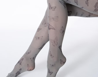 Butterfly tights, gray printed outfit