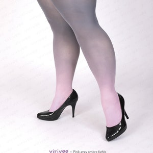 Plus Size ombre tights, pastel kawaii clothing for women, pink tights women grey hosiery