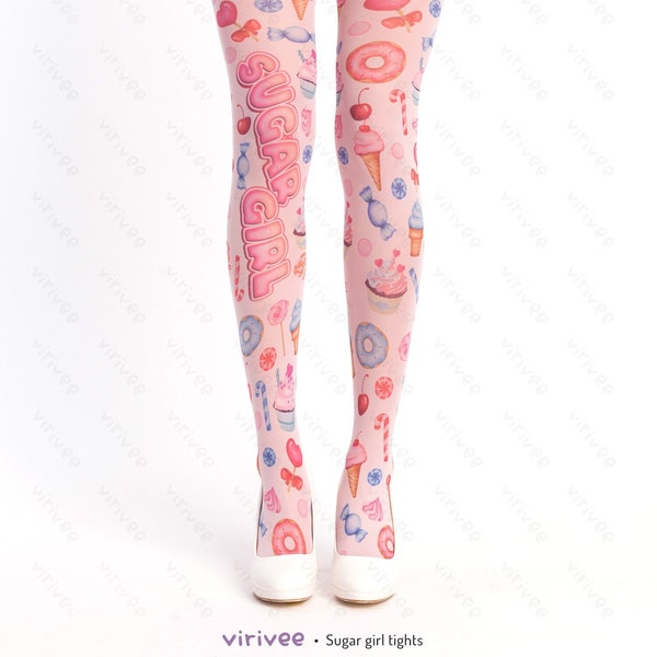 Sugar girl tights, pastel sweet clothing with text