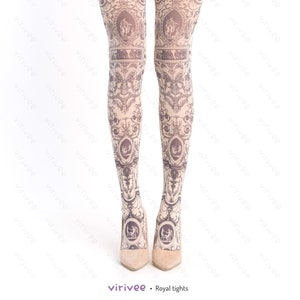 Collants élégants pour femme avec imprimé antique, accessoires de mode lolita, vêtements lolita ivoire grande taille pour déguisements et cosplay