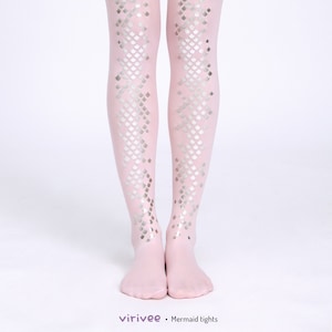 Collants sirène rose pâle pour femme, collants cosplay, collants semi-opaques pour tenue de sirène d'Halloween