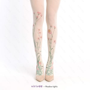 Meadow floral tights for women, nature lover girl clothing, cottagecore outfit, flower for brides bridesmaids wedding