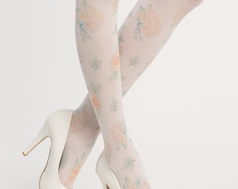 Plus size yellow rose printed floral tight, printed summer pantyhose, beautiful wedding fashion, printed  accessory for brides bridesmaids