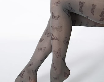 Butterfly tights, gray printed outfit
