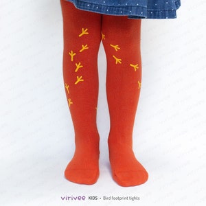 Bird footprint cotton tights, kids girls toddlers cotton pantyhose